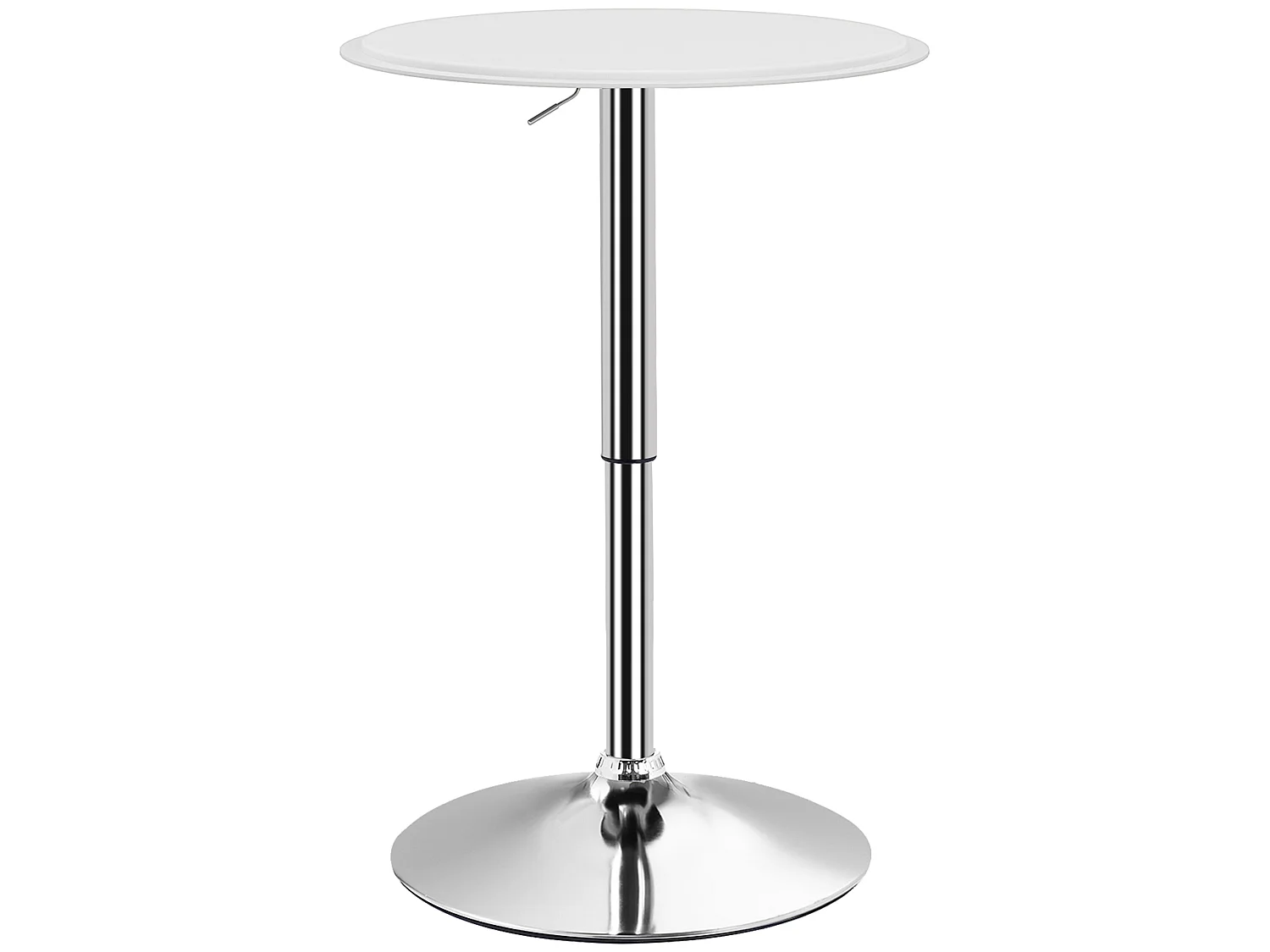 Table de bar table bistro chic style contemporain table ronde hauteur réglable 67-93 cm Ø 63 cm plateau pivotant 360° métal chromé PVC blanc