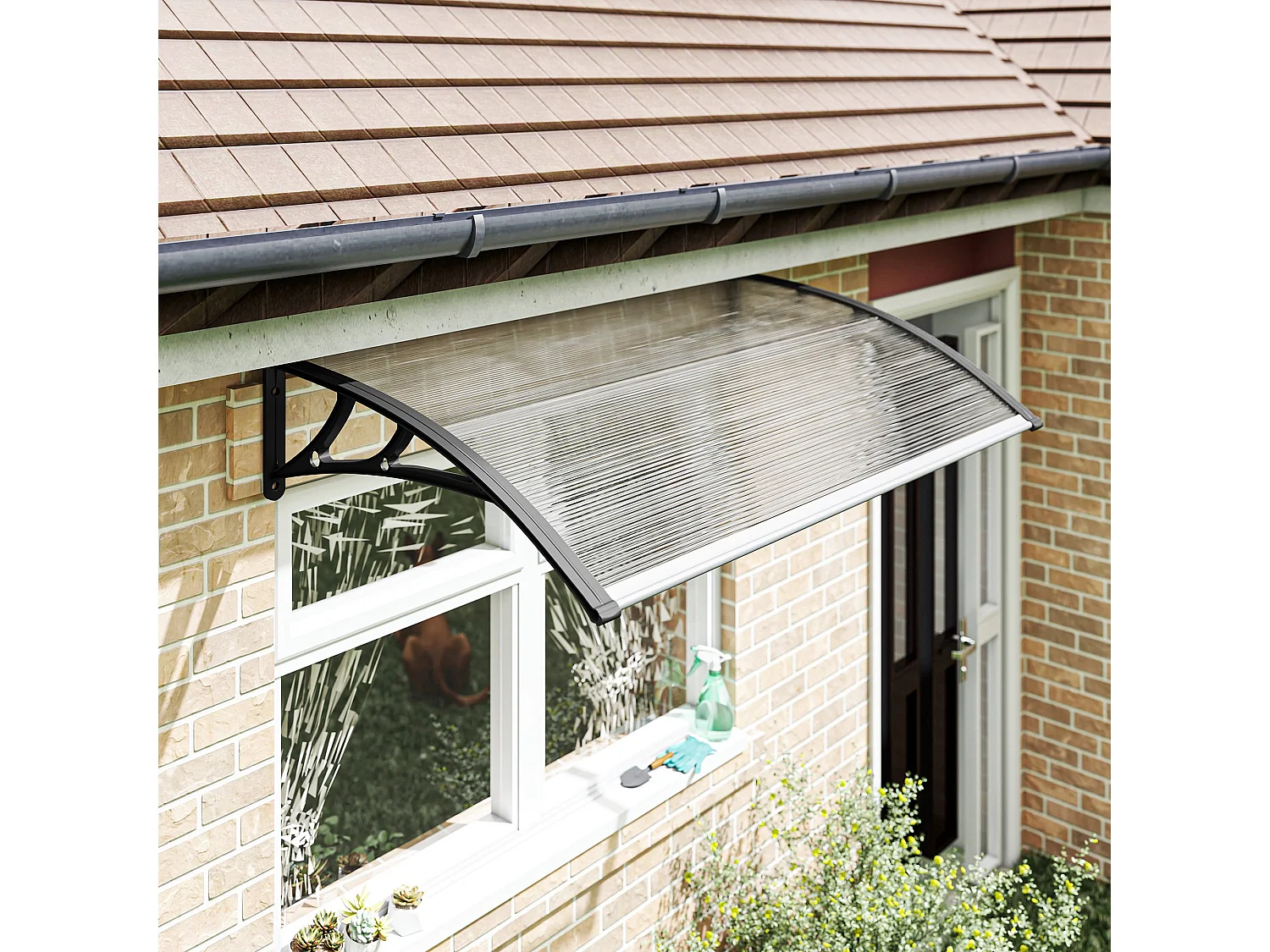 Auvent marquise de porte design voûté arrondi dim. 110x60x18cm alu polycarbonate plastique noir
