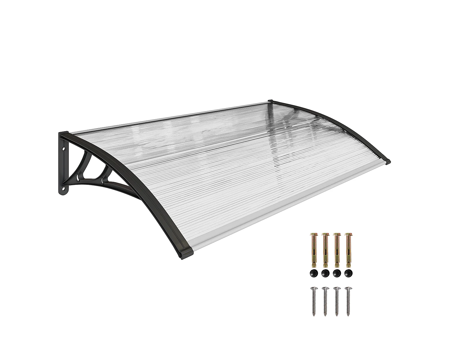 Auvent marquise de porte design voûté arrondi dim. 110x60x18cm alu polycarbonate plastique noir
