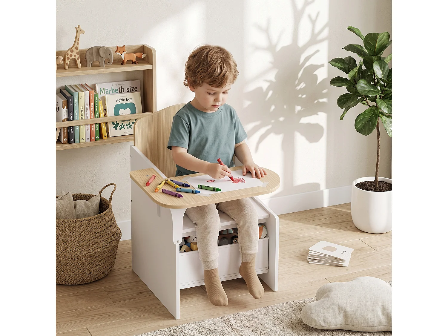 Bureau et chaise pour enfants avec bac de rangement bois blanc