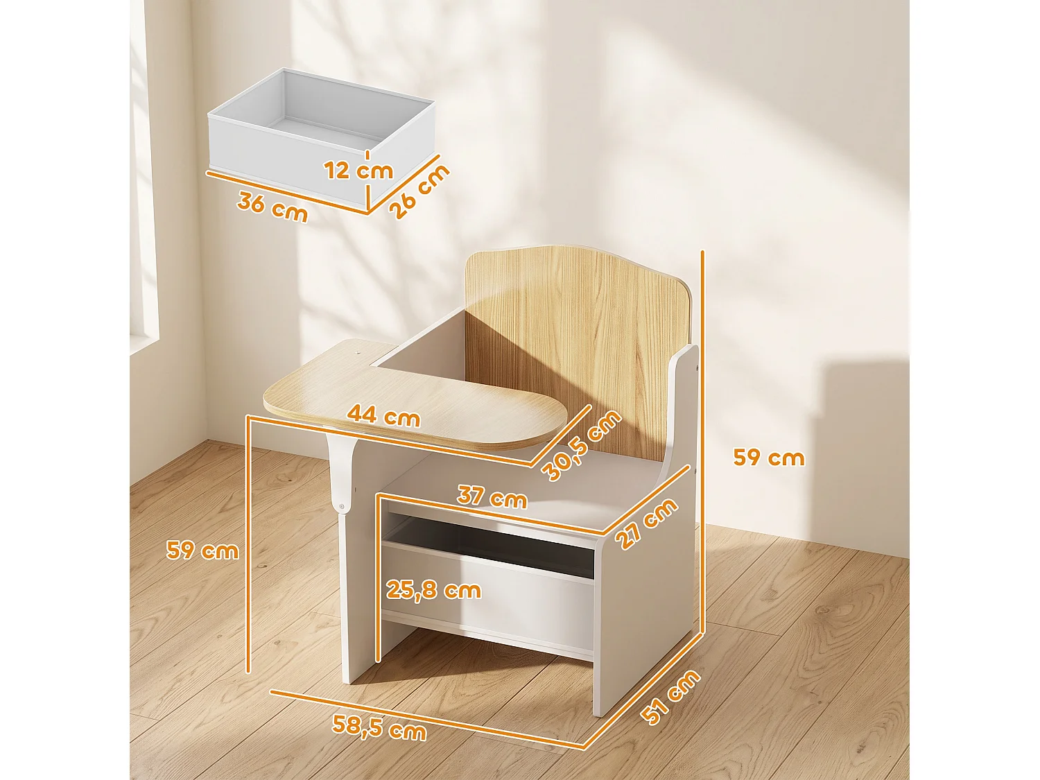 Bureau et chaise pour enfants avec bac de rangement bois blanc