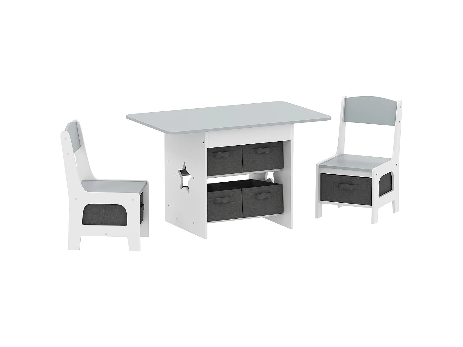 Ensemble table et chaises enfant design étoile bicolore gris clair blanc multi-rangement 6 tiroirs non tissés