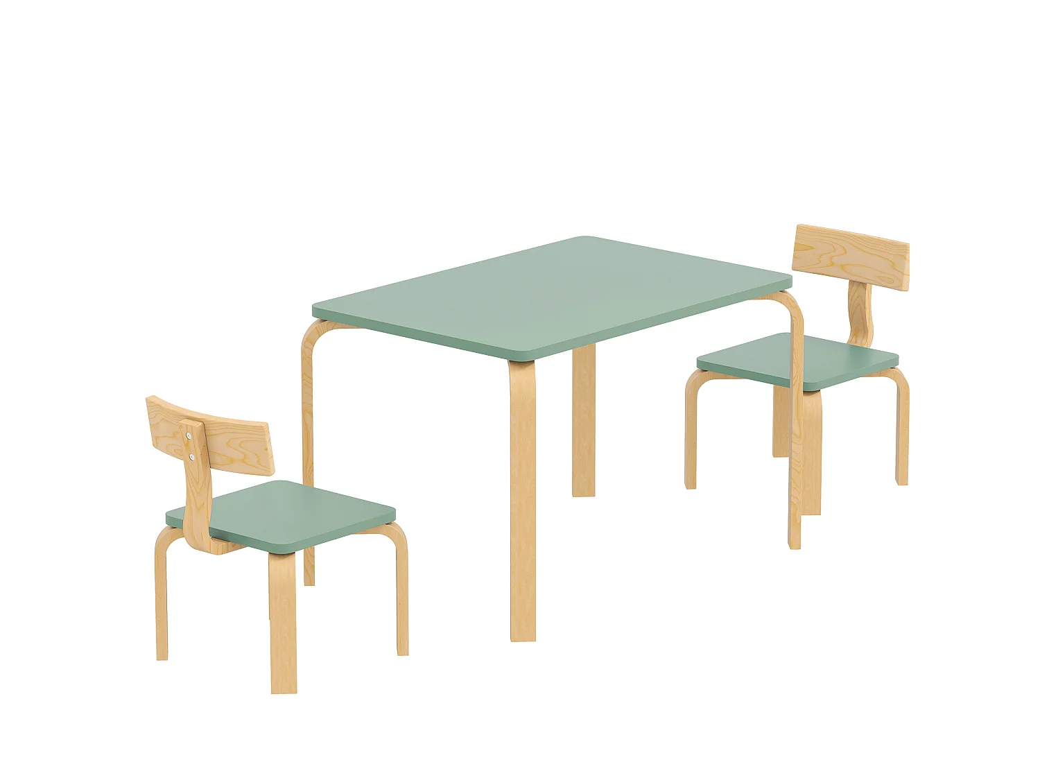 Ensemble table et chaises enfant en bois style néo-rétro naturel vert d'eau