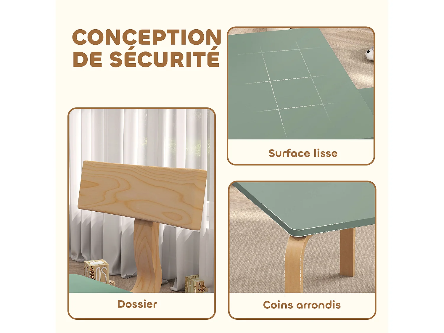 Ensemble table et chaises enfant en bois style néo-rétro naturel vert d'eau