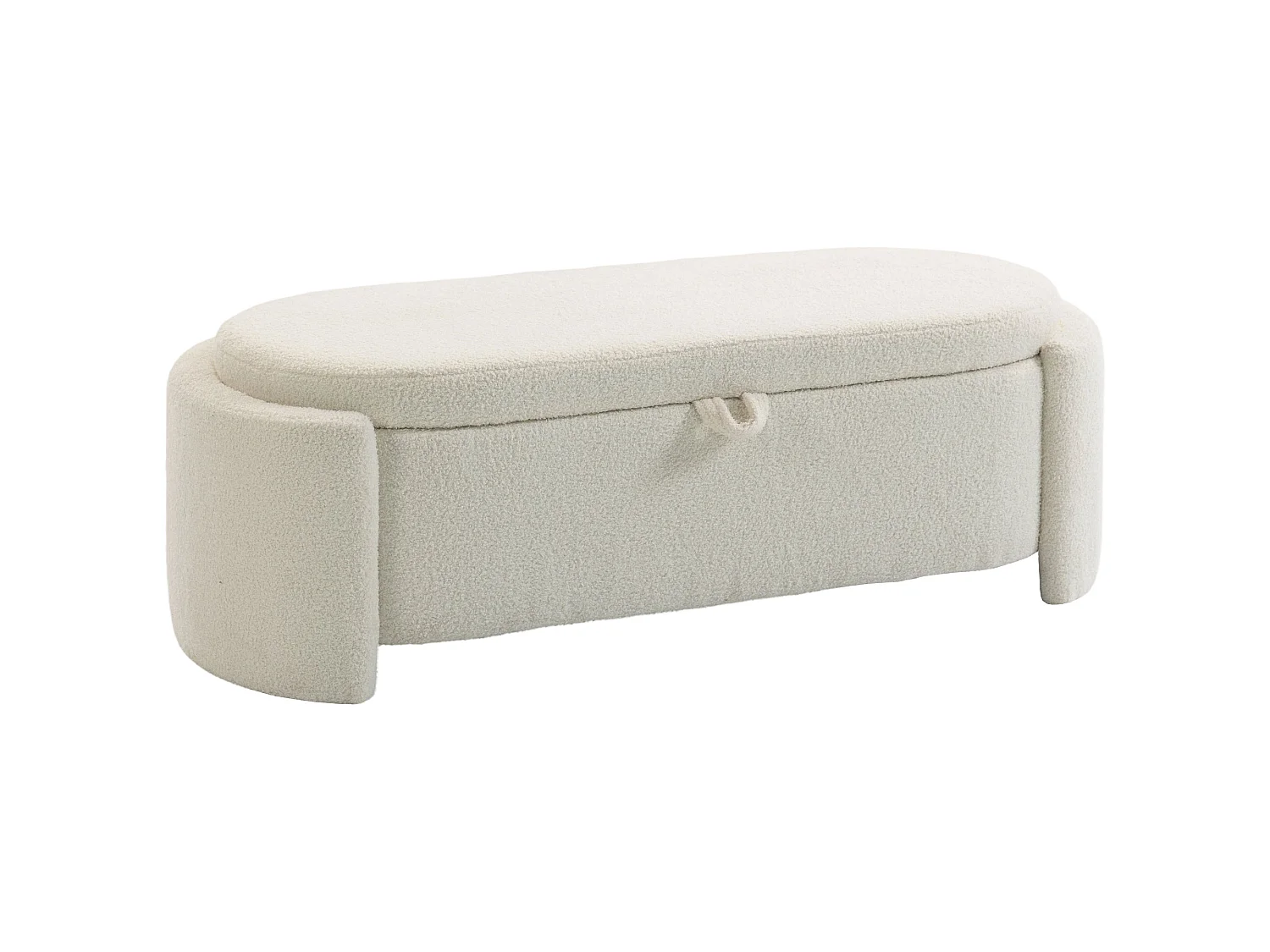 Banc coffre bouclette - bout de lit - dim. 129 x 48,5 x 44 cm - crème