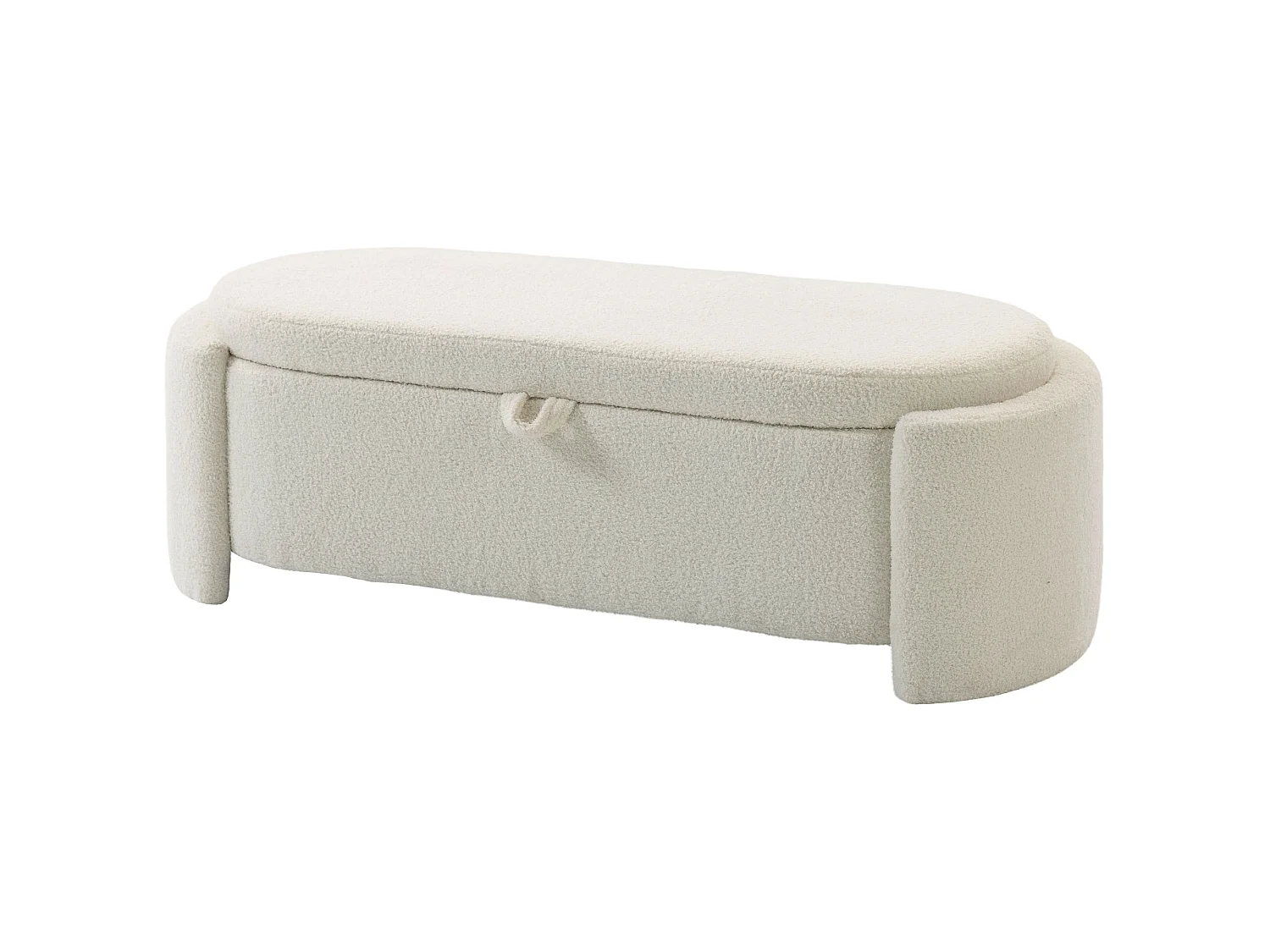 Banc coffre bouclette - bout de lit - dim. 129 x 48,5 x 44 cm - crème