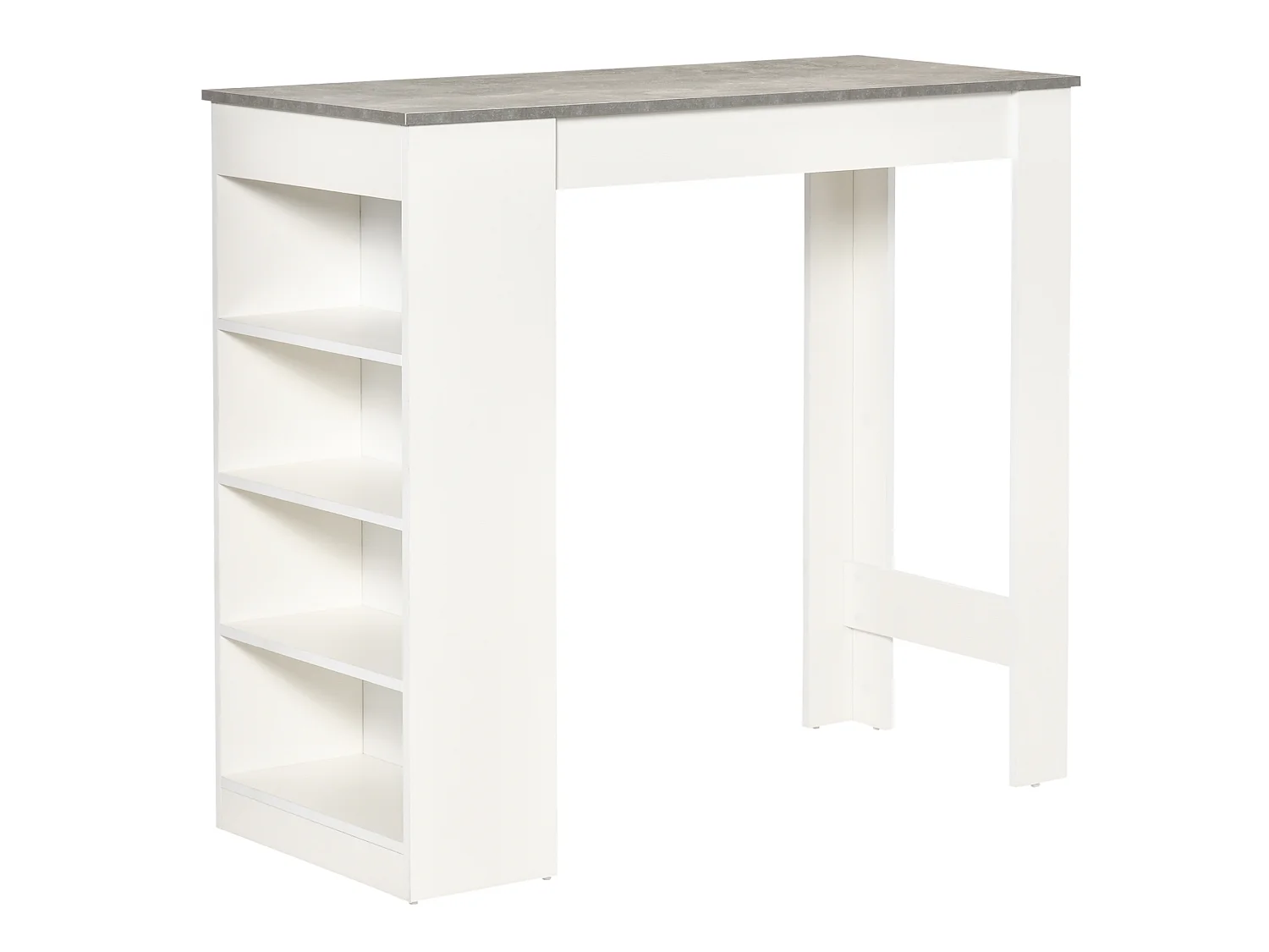 Table de bar table haute table mange-debout 2 personnes 4 étagères blanc effet béton ciré