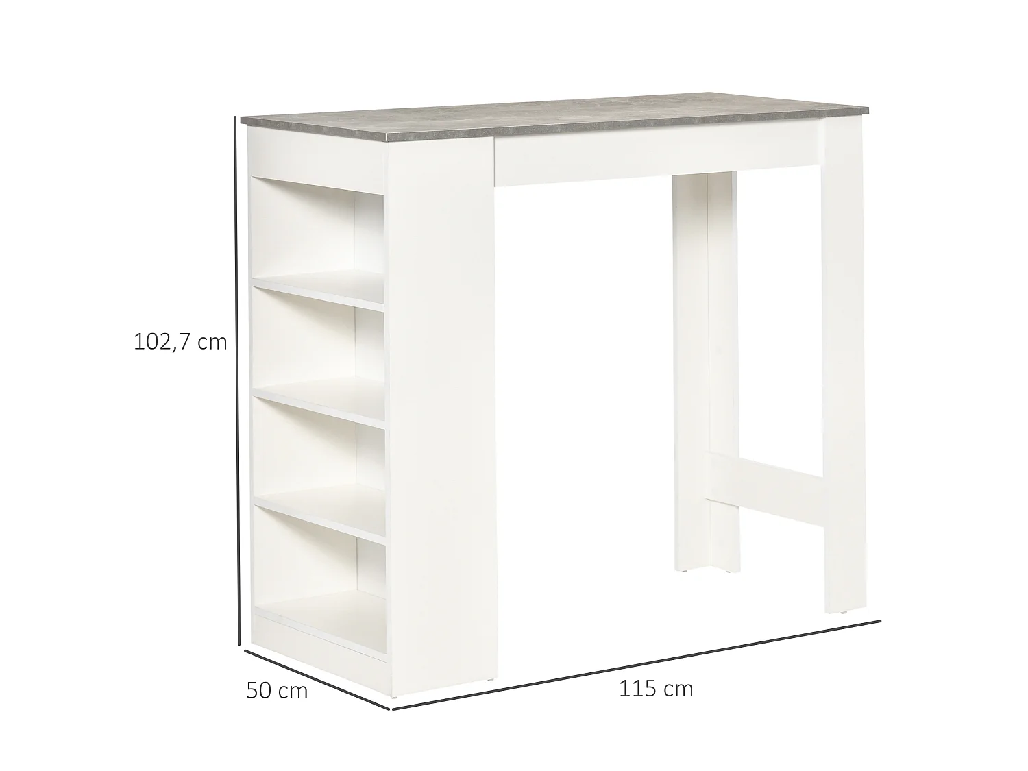 Table de bar table haute table mange-debout 2 personnes 4 étagères blanc effet béton ciré