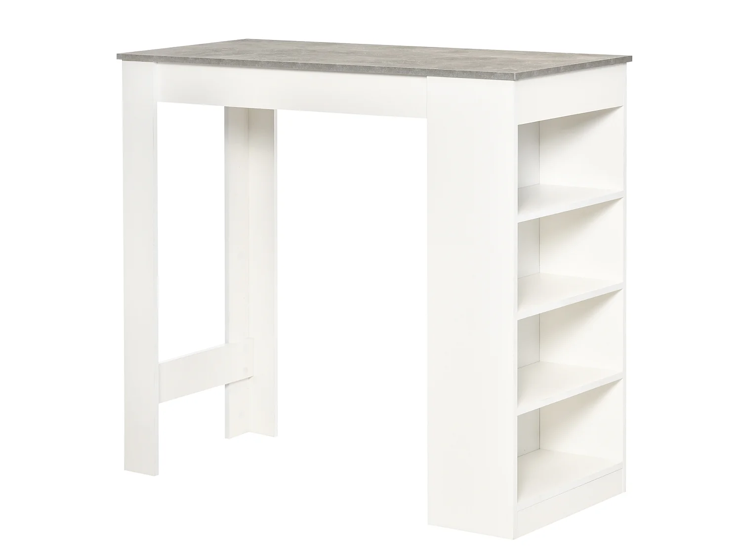 Table de bar table haute table mange-debout 2 personnes 4 étagères blanc effet béton ciré