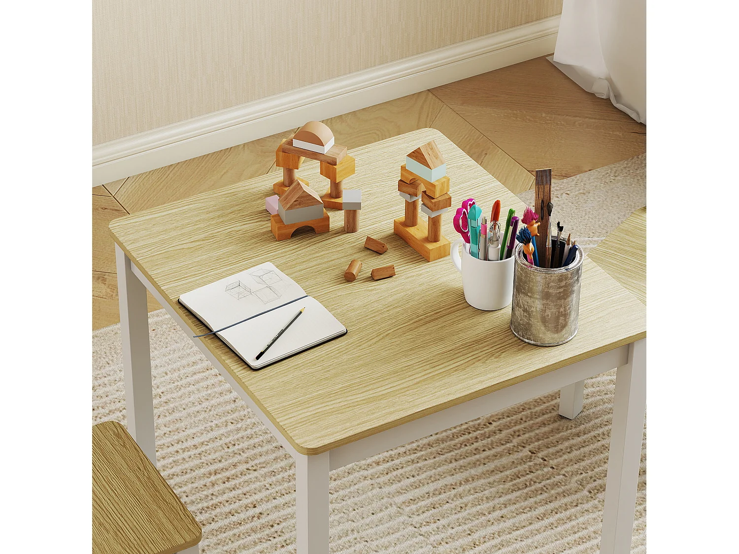 Ensemble table et chaises enfant en bois style nordique