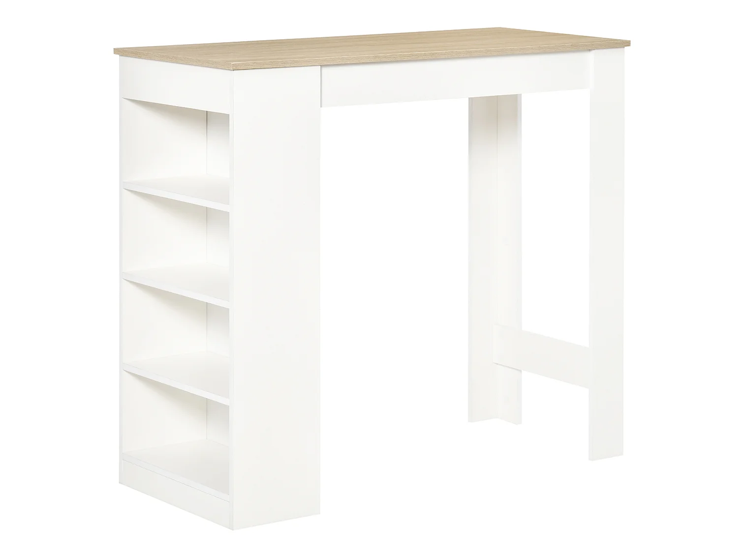 Table de bar table haute table mange-debout 2 personnes 4 étagères blanc effet bois naturel