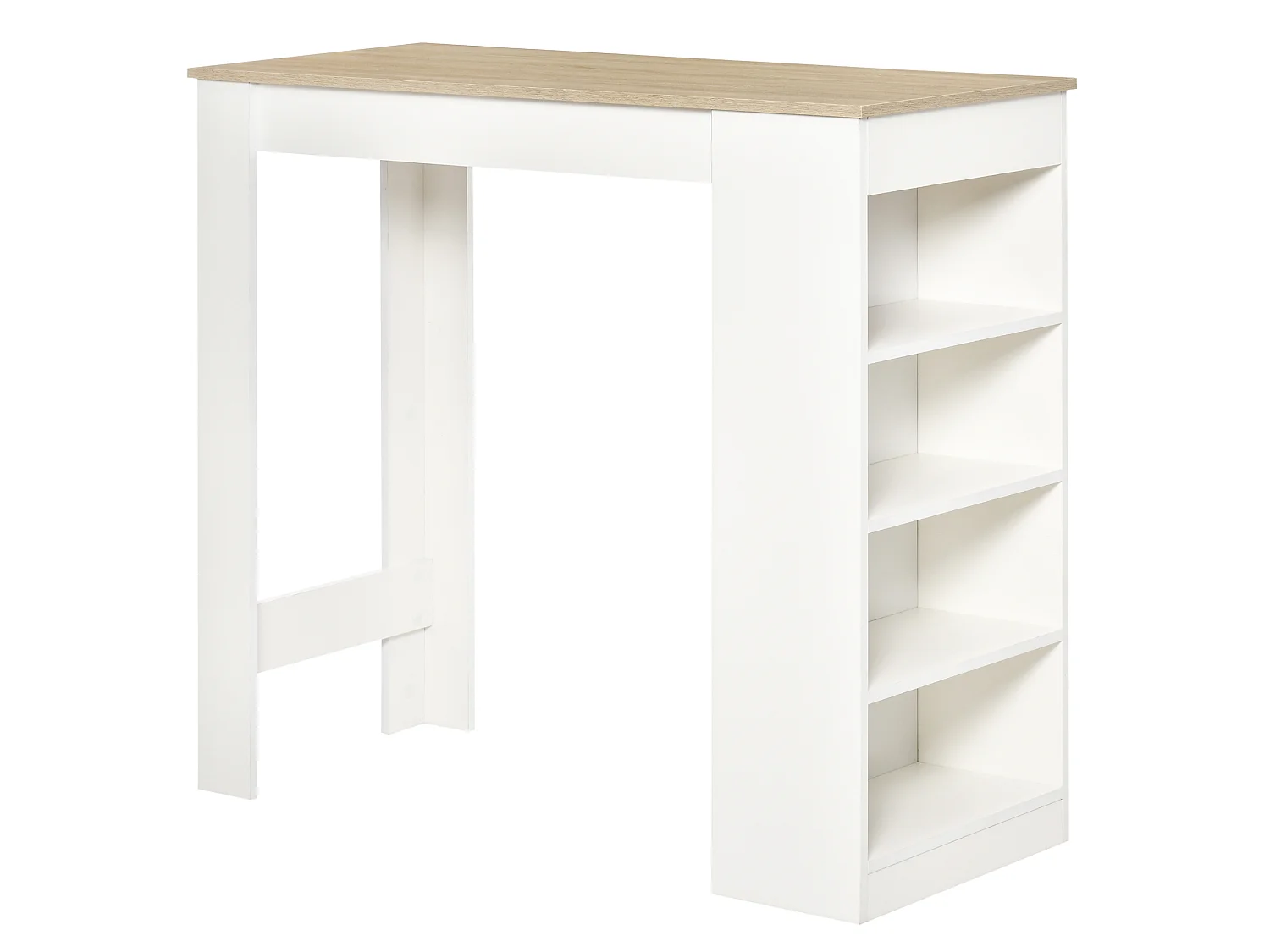Table de bar table haute table mange-debout 2 personnes 4 étagères blanc effet bois naturel