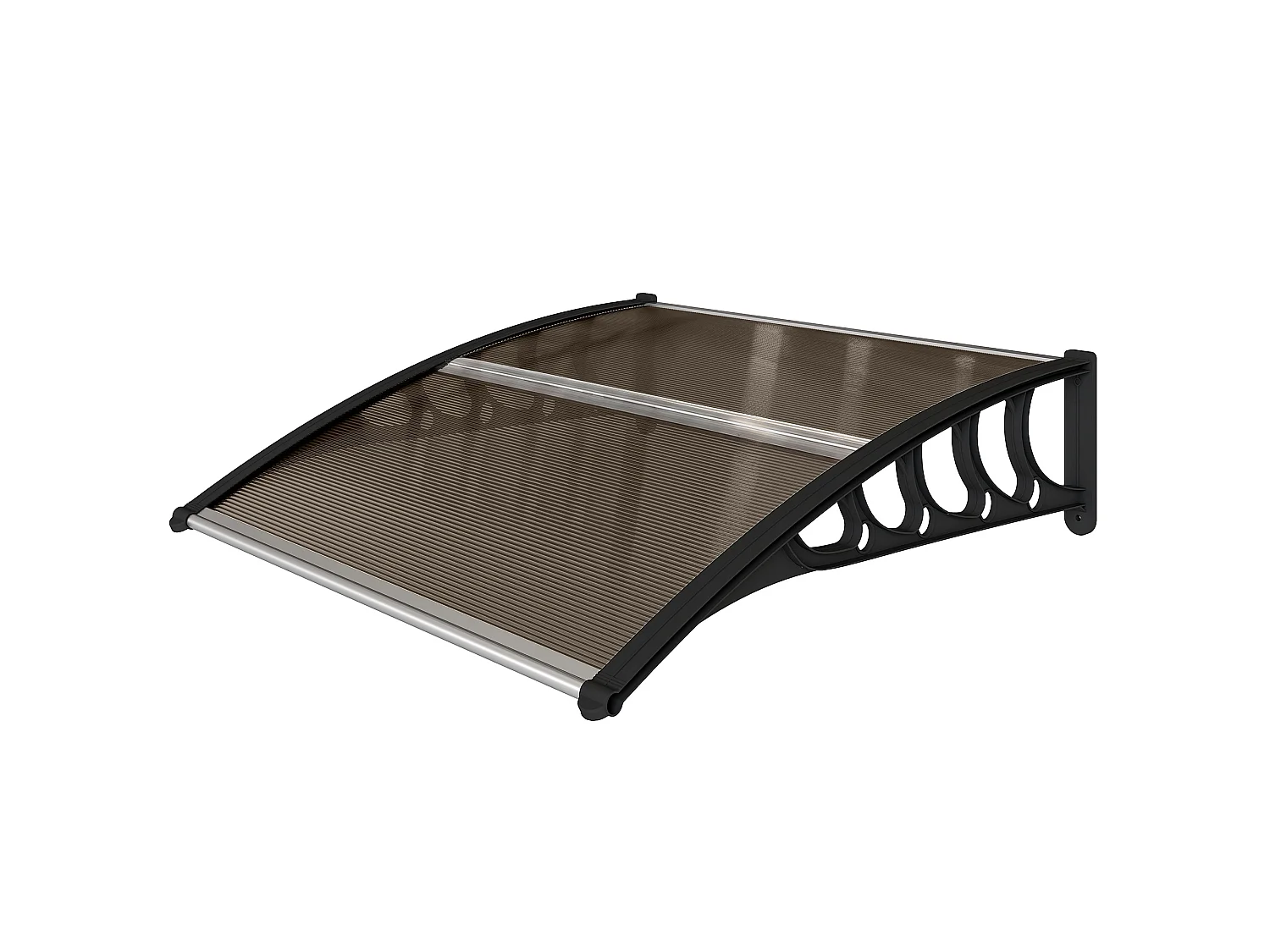Auvent marquise de porte design voûté arrondi dim. 103x96x27cm alu polycarbonate fumé plastique noir