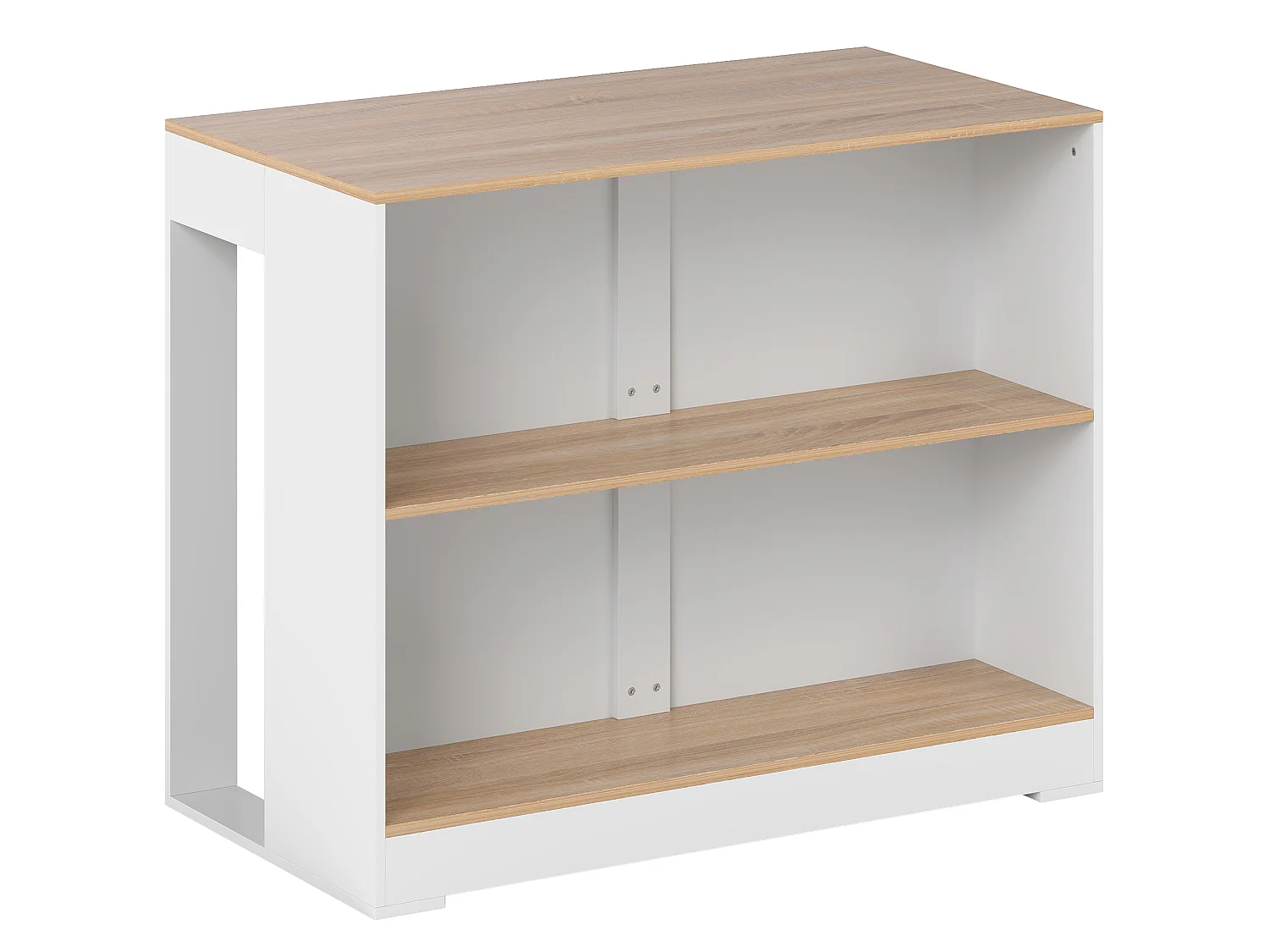 Meuble bar - table haute 2 étagères - dim. 113 x 60 x 90 cm - blanc effet bois clair