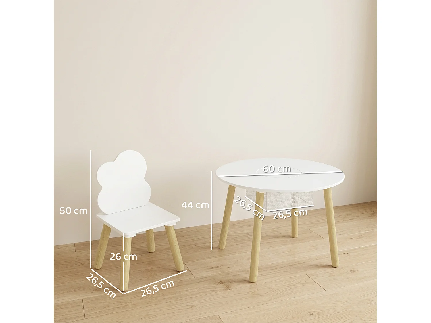 Ensemble table chaises enfant style nordique avec rangement
