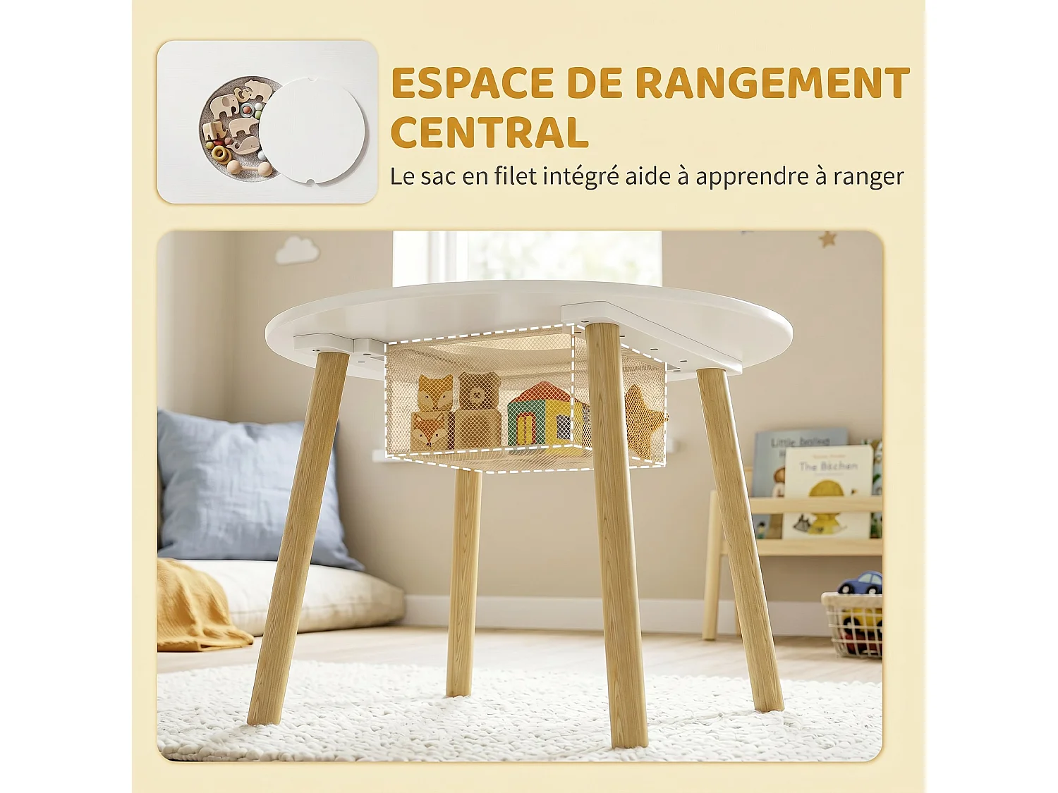 Ensemble table chaises enfant style nordique avec rangement