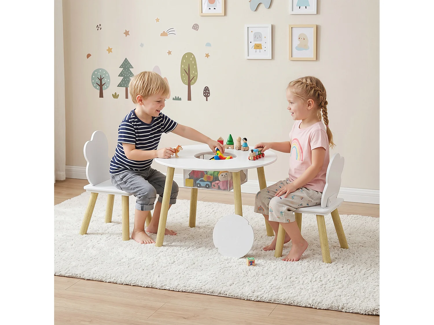 Ensemble table chaises enfant style nordique avec rangement