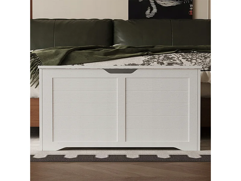 Baú de madeira grande, branco, para guardar mantas e roupa de cama, estilo loft