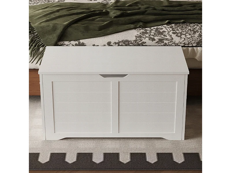 Baú de madeira grande, branco, para guardar mantas e roupa de cama, estilo loft