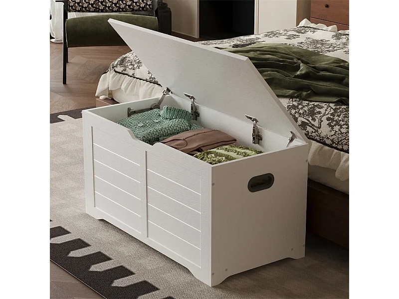 Baú de madeira grande, branco, para guardar mantas e roupa de cama, estilo loft