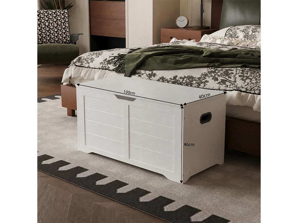 Baú de madeira grande, branco, para guardar mantas e roupa de cama, estilo loft