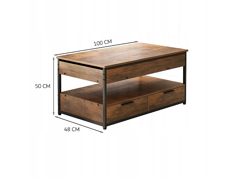 Ława stolik drewniany kawowy loft rozkładany szuflady salonu stół 100 cm