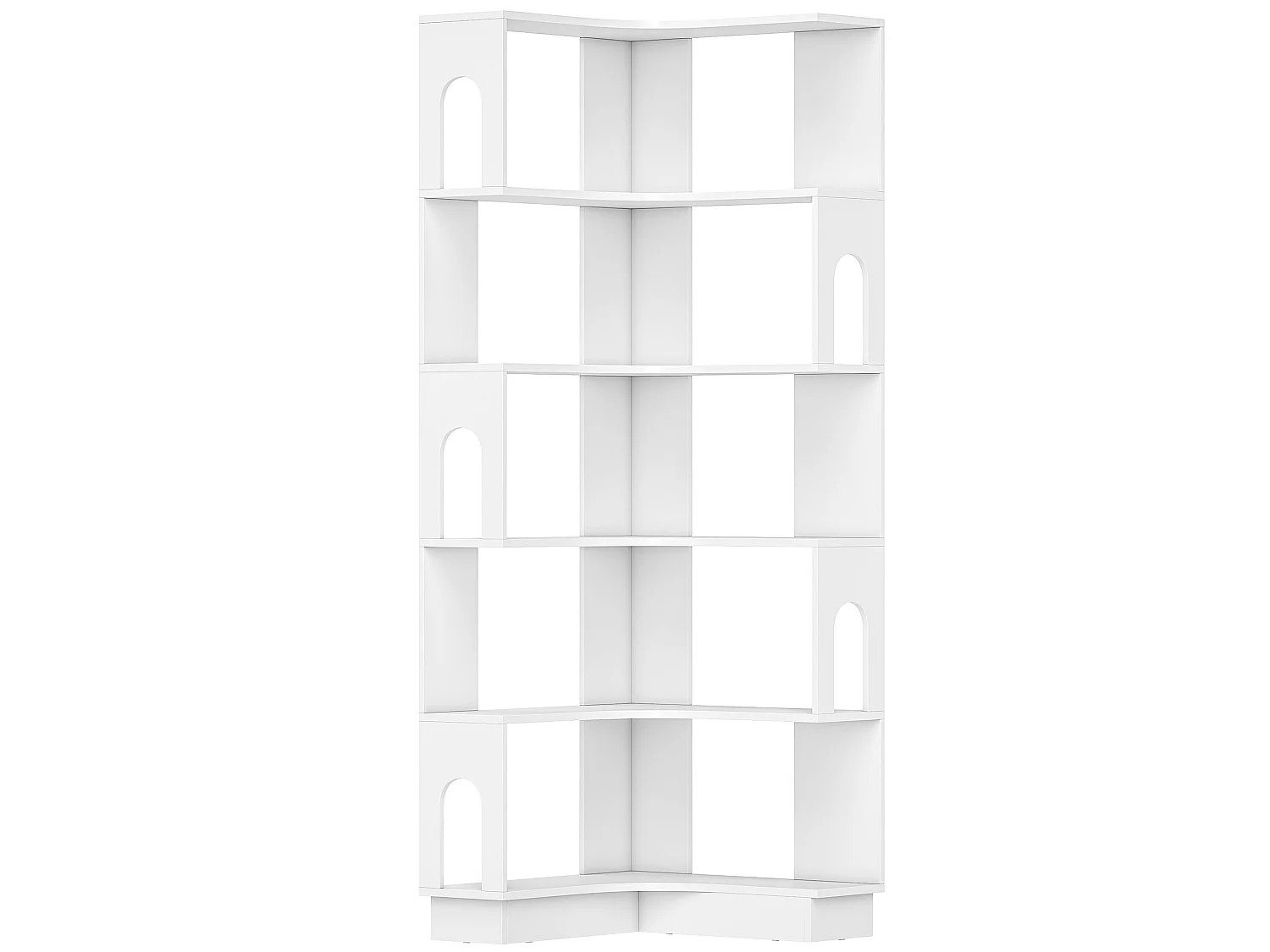 Bibliothèque d'angle design pans latéraux arches 6 niveaux blanc