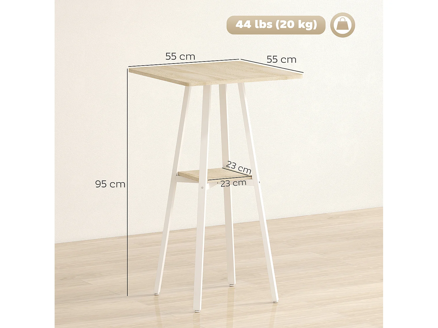 Table de bar carrée pour 2 personnes métal naturel et blanc