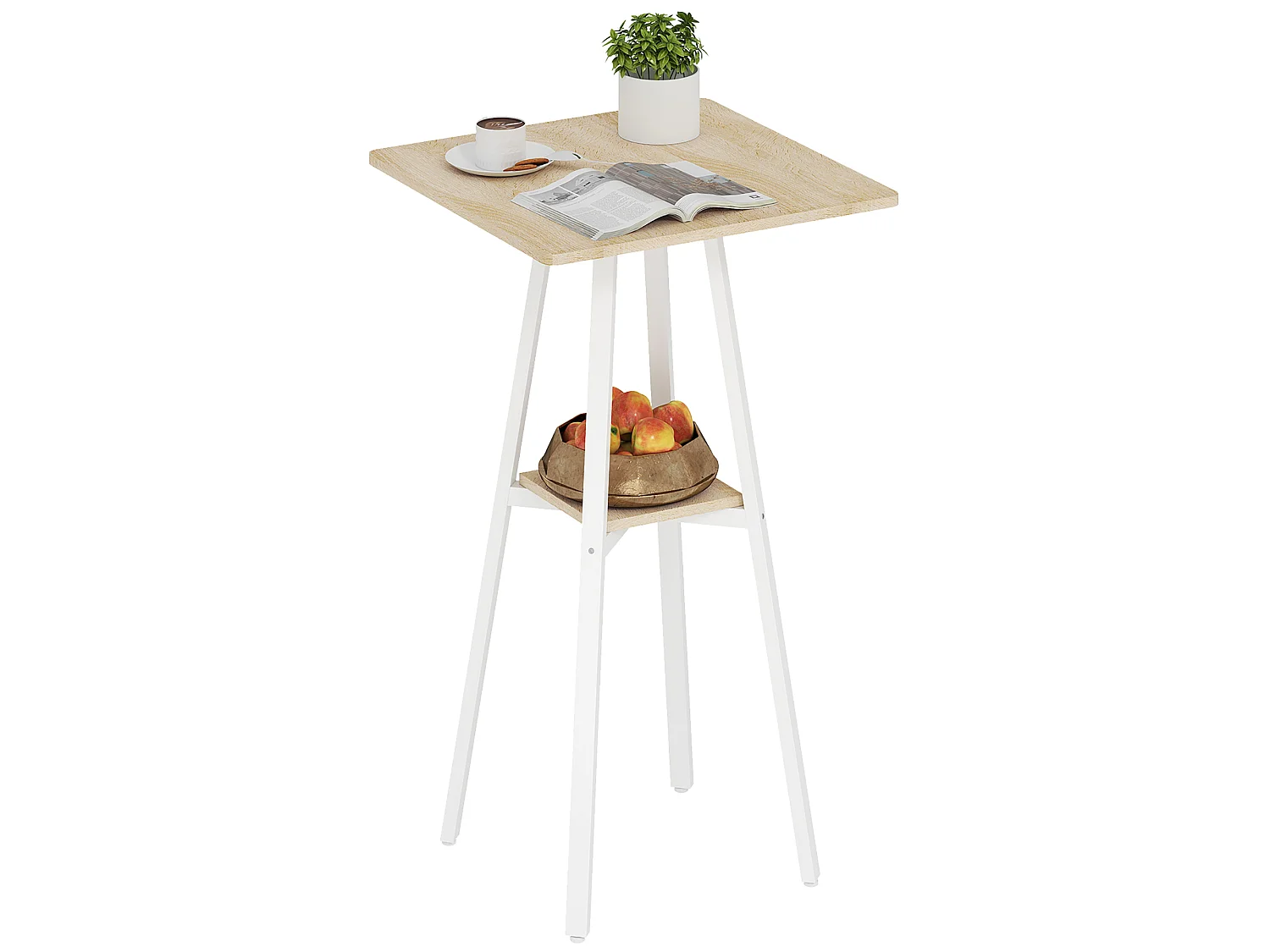 Table de bar carrée pour 2 personnes métal naturel et blanc