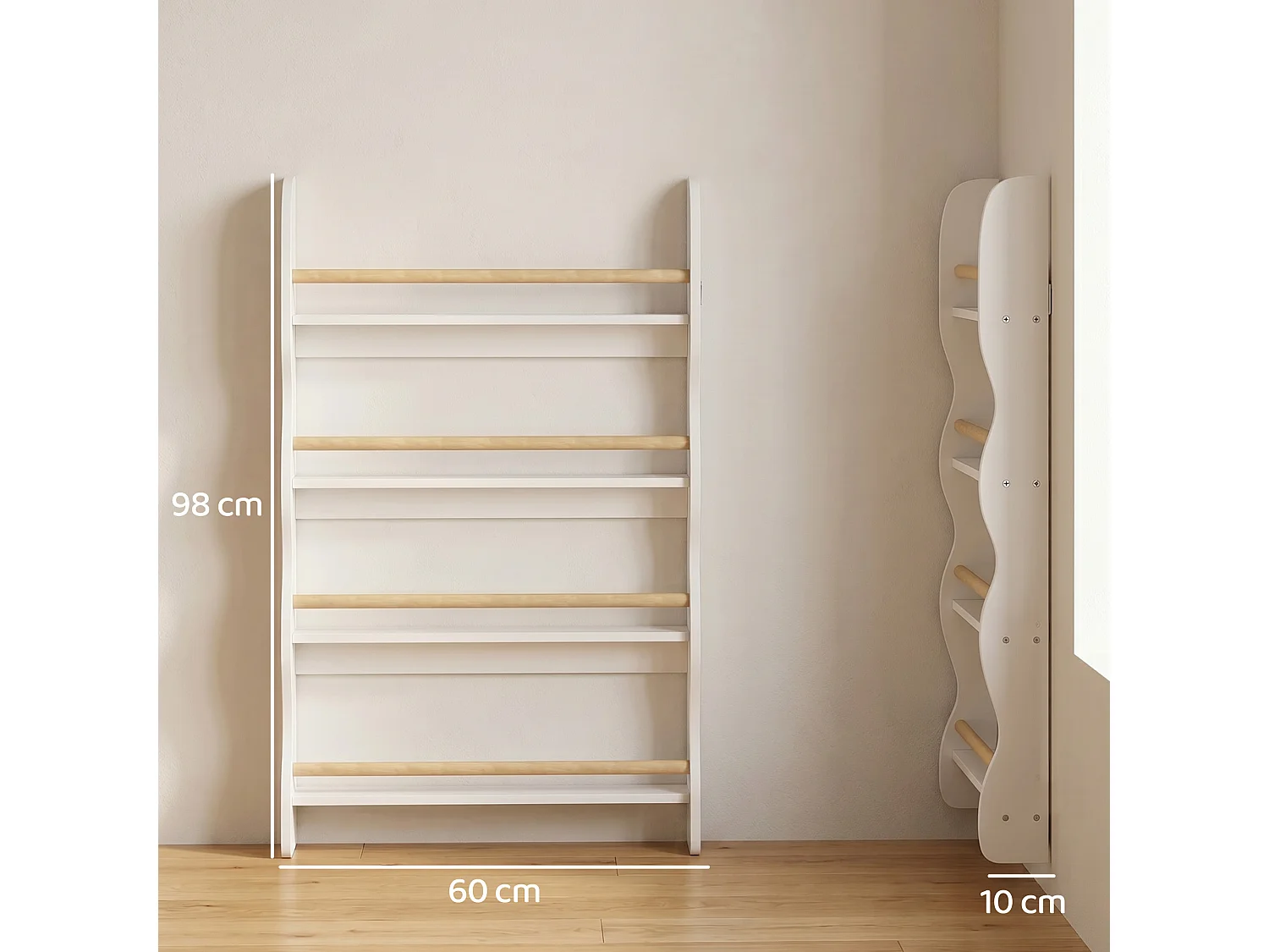Bibliothèque murale enfant présentoir 4 niveaux bois blanc