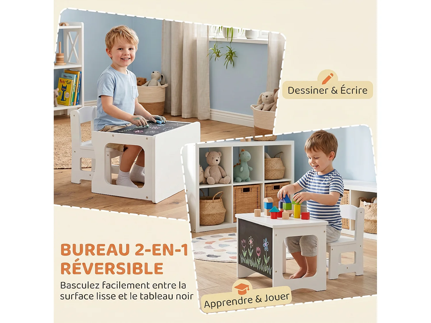 Ensemble bureau chaise enfant - tableau craie noir intégré