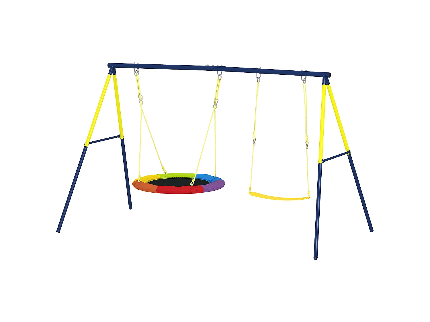 Balançoire portique pour enfant 3 à 8 ans cadre acier jaune bleu