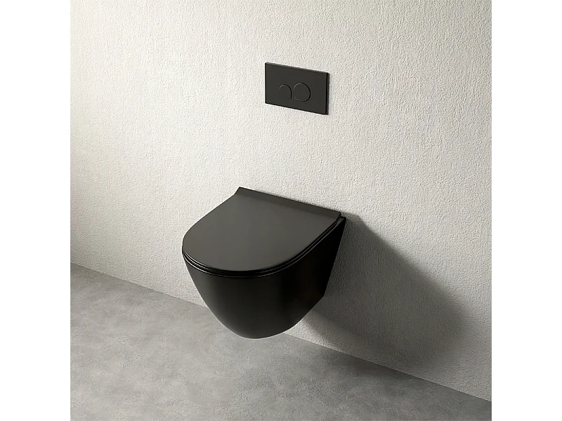 Czarna miska wc podwieszana rimless 49 × 36 × 33 cm z deską wolnoopadającą