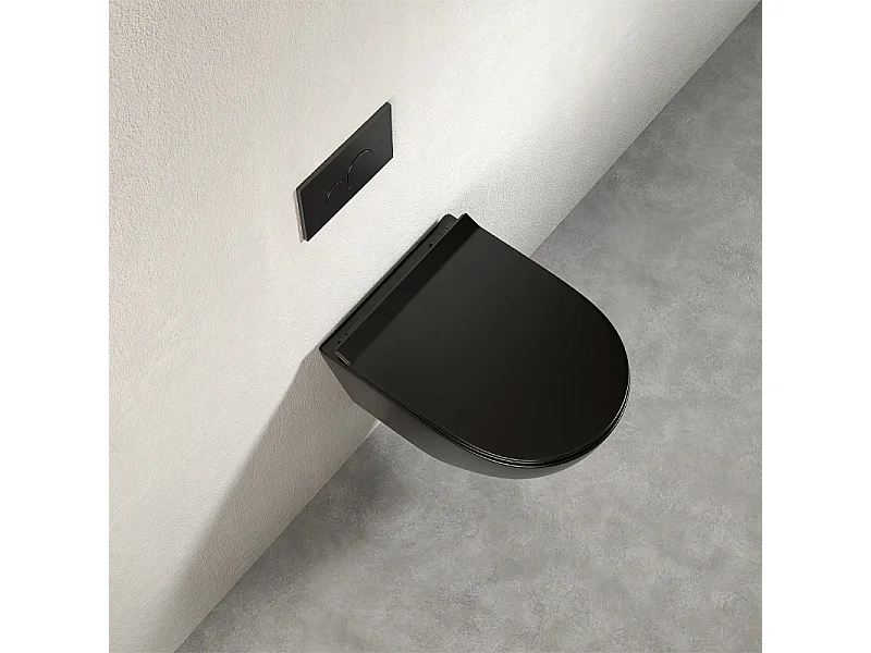 Czarna miska wc podwieszana rimless 49 × 36 × 33 cm z deską wolnoopadającą
