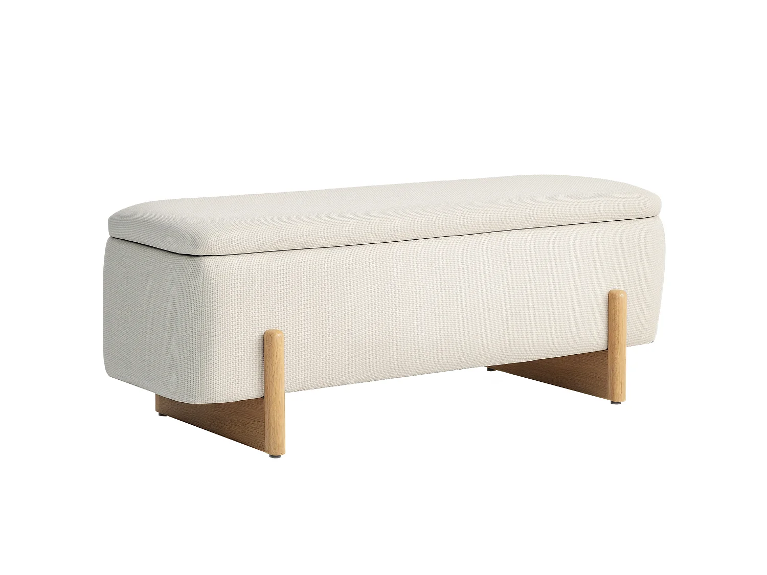 Banquette coffre design bois tissu toucher lin crème