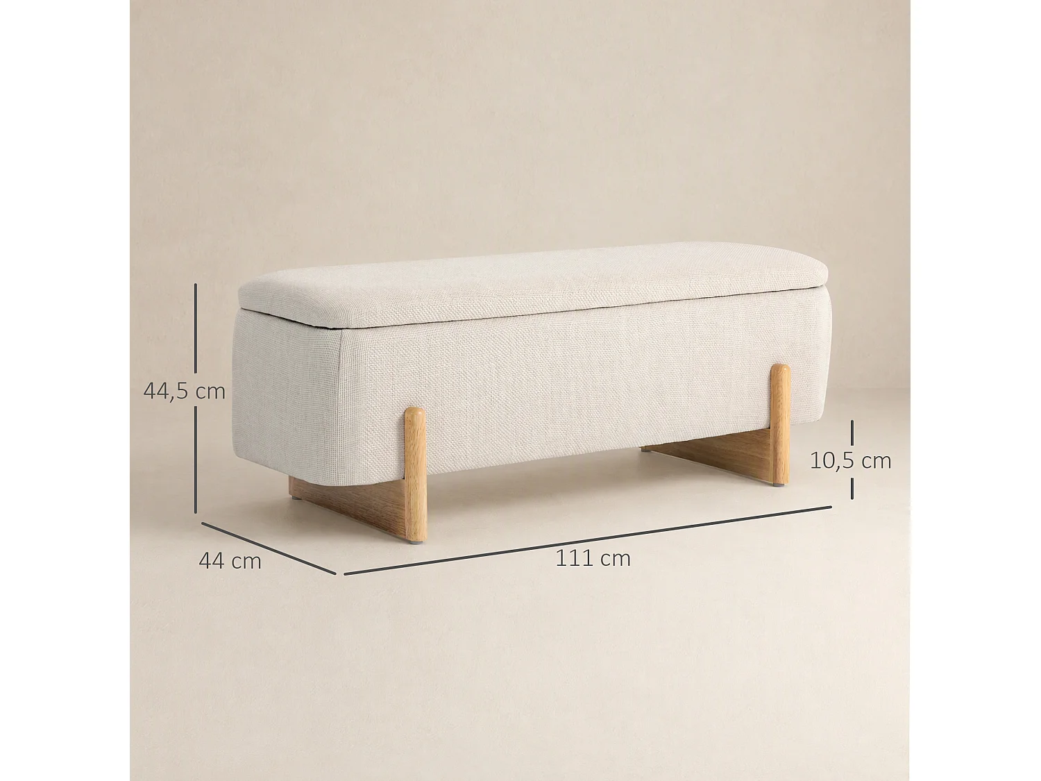 Banquette coffre design bois tissu toucher lin crème