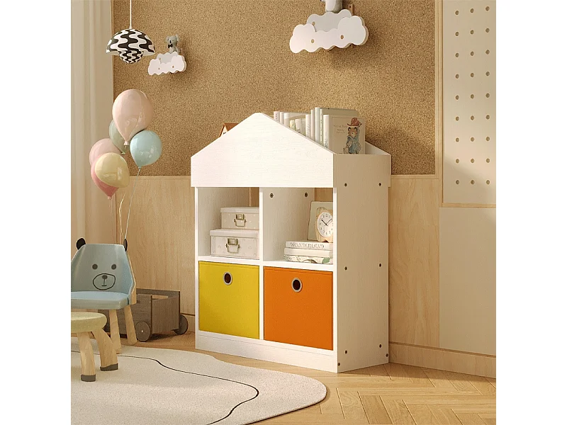 Spielzeughaus-Regal mit Fächern, Bücherregal, Weiß, Loft, 64 cm