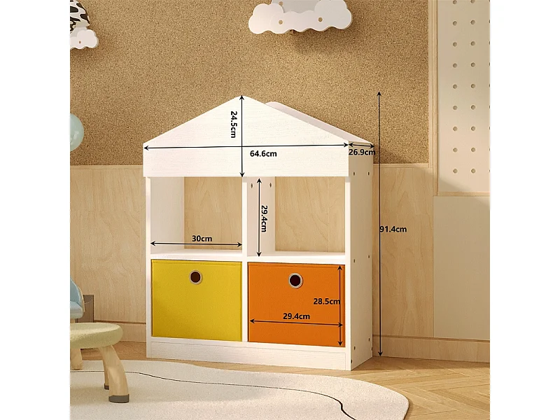 Spielzeughaus-Regal mit Fächern, Bücherregal, Weiß, Loft, 64 cm