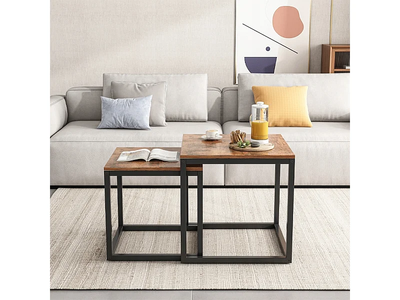 Stolik kawowy 2w1 rozkładany kwadratowy ława loft zestaw stolików salonu