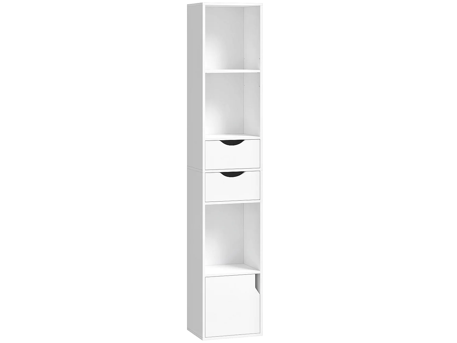 Bibliothèque colonne multi-rangement porte 3 niches 2 tiroirs blanc