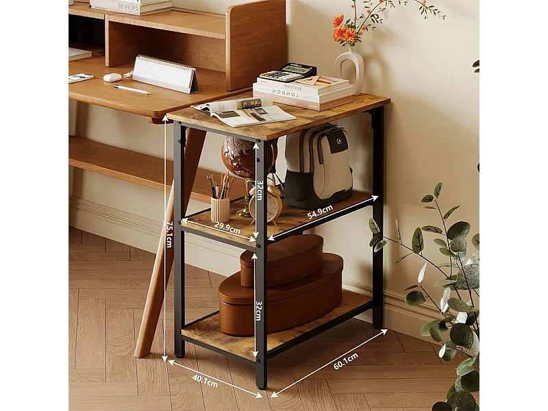Szafka nocna stolik boczny kawowy regał industrialny ciemny brąz retro 75cm