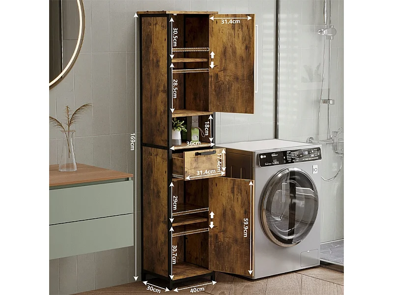 Szafka słupek do łazienki pokoju regał z szufladą półkami loft 169cm outlet