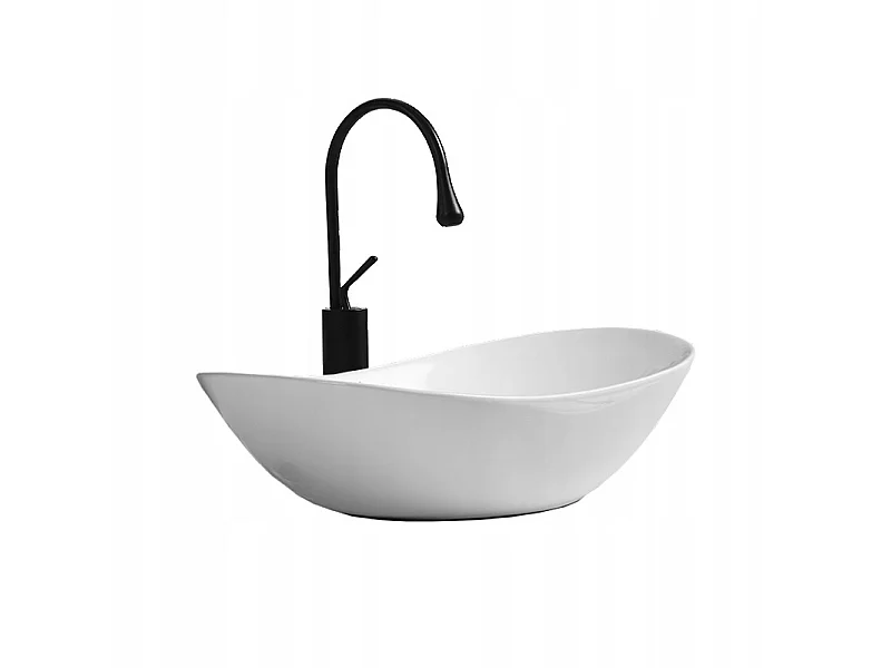Biała umywalka nablatowa ceramiczna owalna 605x360x150 mm