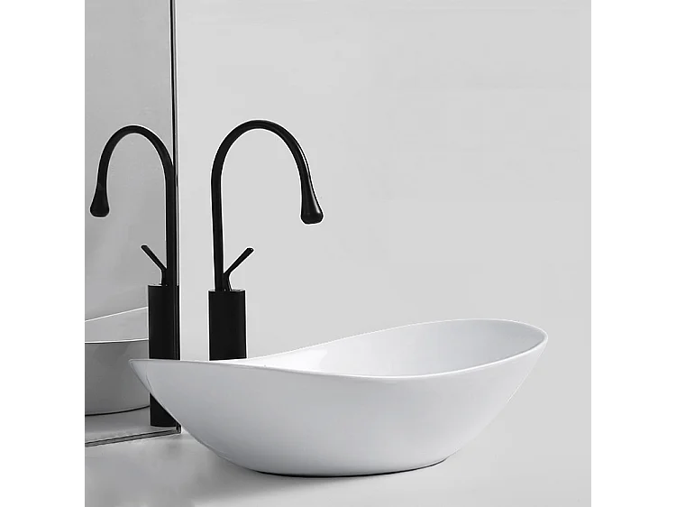 Biała umywalka nablatowa ceramiczna owalna 605x360x150 mm