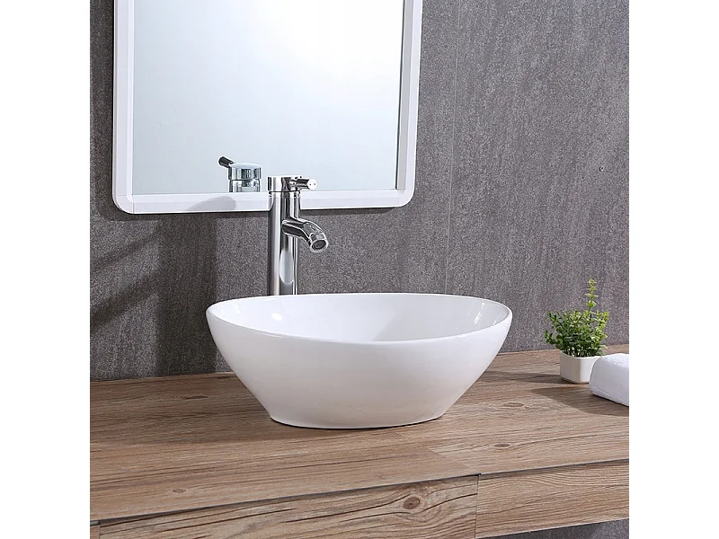 Biała umywalka ceramiczna nablatowa owalna 420 x 340 mm