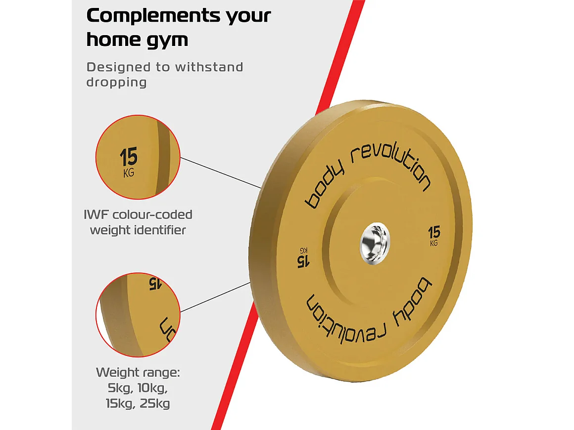 Body Revolution Olympic Bumper Plates Colour 15kg pair