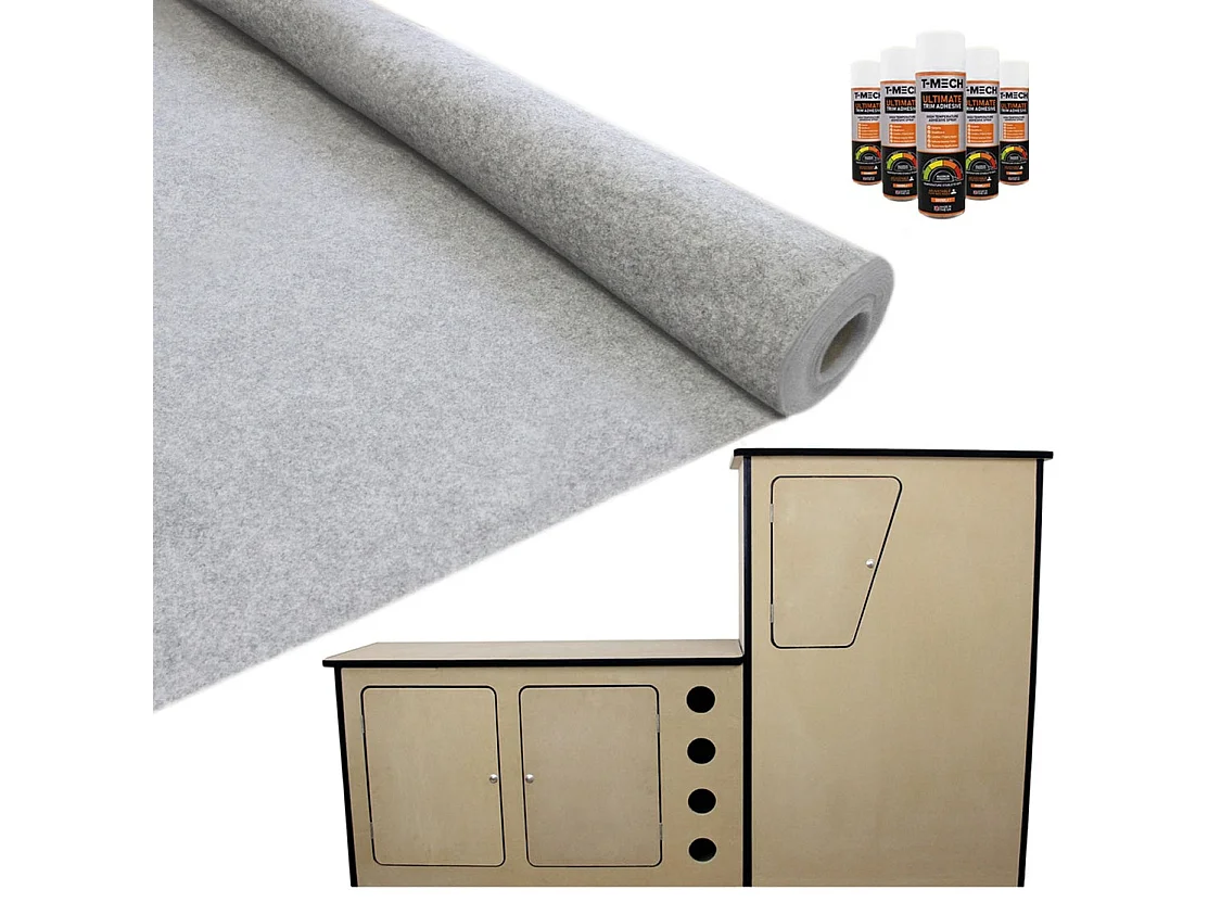Doublure Intérieure Feutre Argent 11 m² Pour Fourgon Colle Adhésif & Cuisine MDF