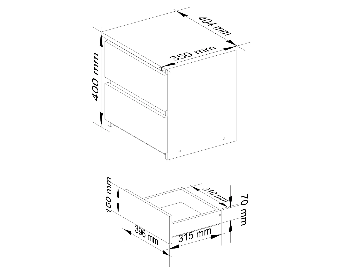 Table de chevet CL2 Cachemire 40 cm 2 tiroirs 40x35x40 cm