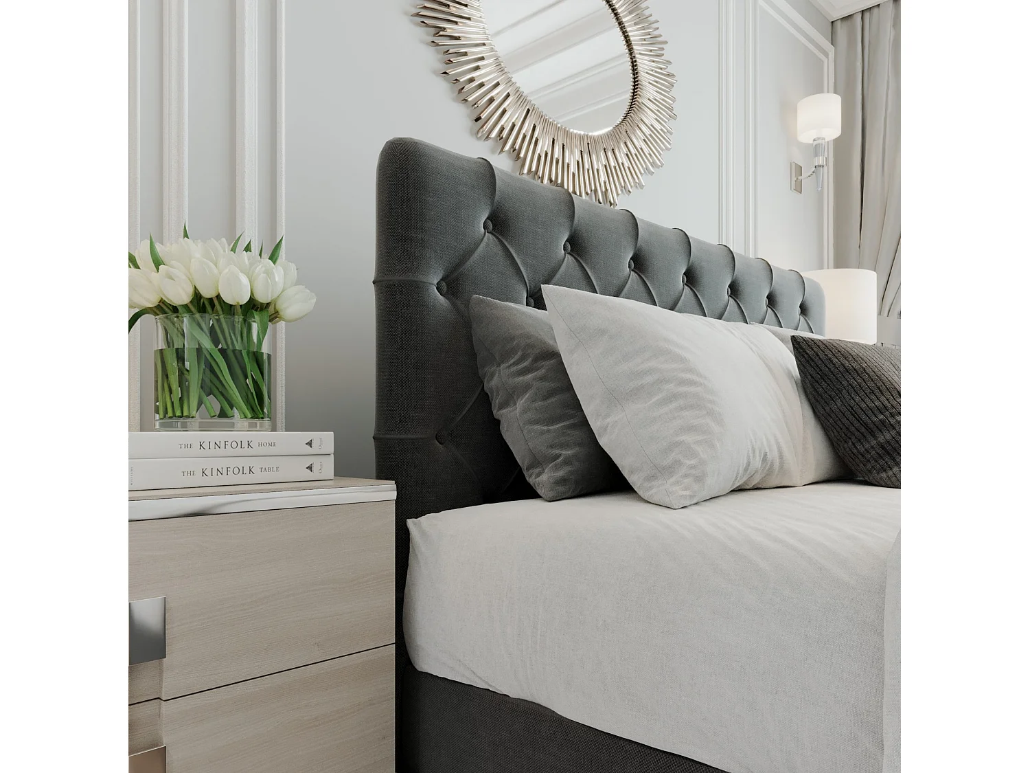 Boxspringbed GracePLUS-120x200cm met opbergbakken|Topper|Tweepersoonsbed|Gestoffeerd|Glamour|Vintage|met zilverkleurige poten 12 cm-Zwart