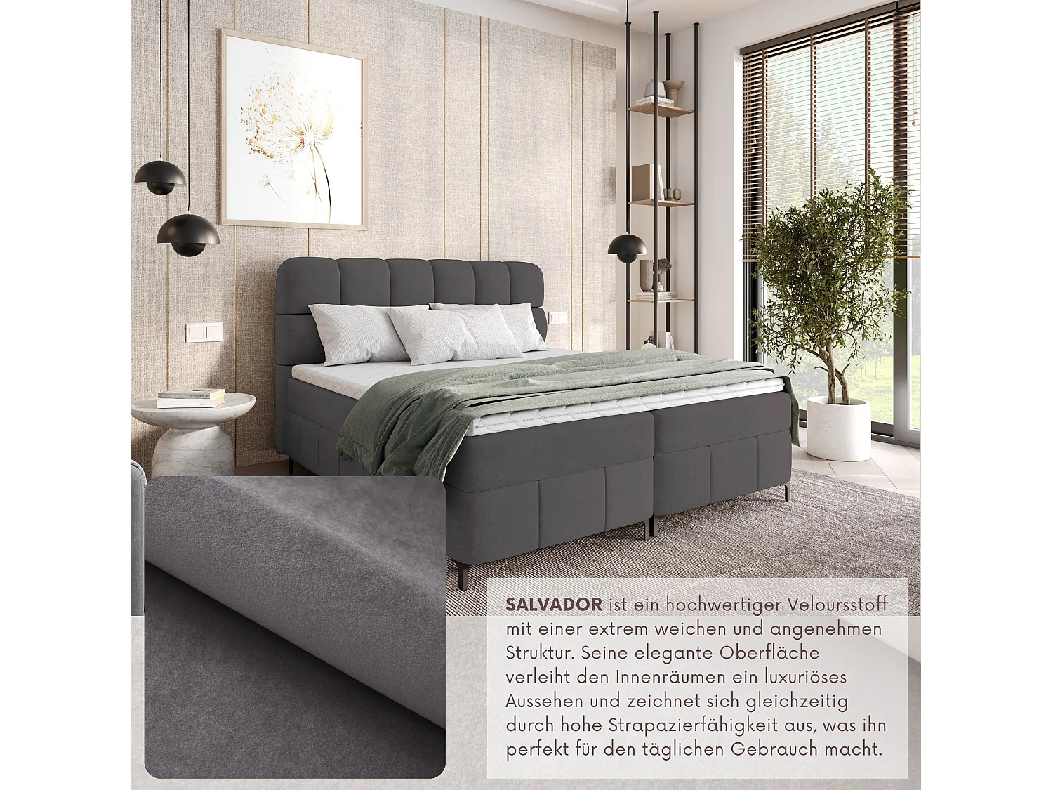 Boxspringbed CINDY 160x200 met opbergbakken en topper |Tweepersoonsbed|Bonellmatras|Gestoffeerd bed|Bedframe|Slaapkamer- Grijs